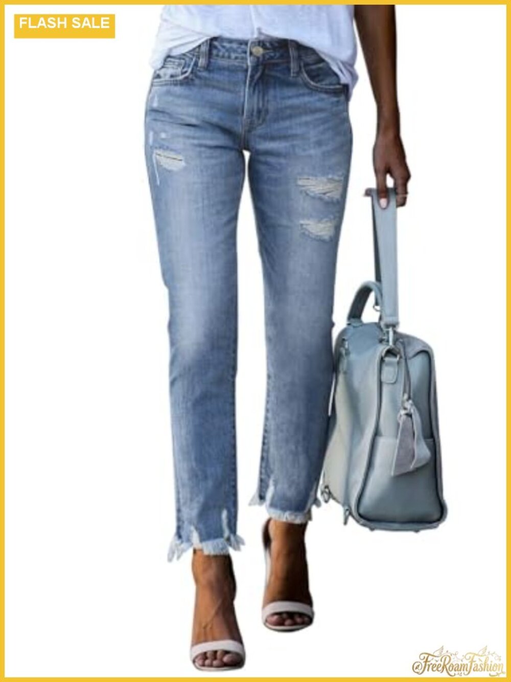 Women's High Waisted Tummy Control Straight Ankle Ripped Jeans
